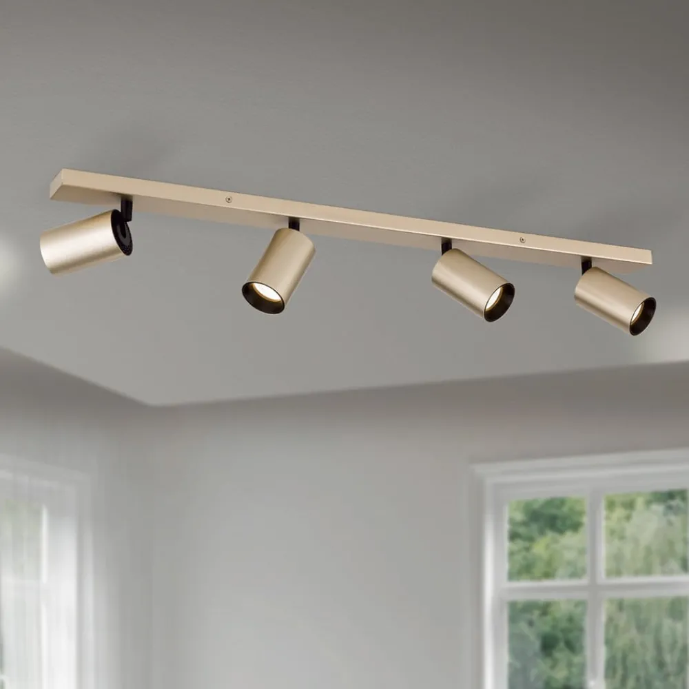 Loftlamper|Loftlamper ^ ORION Spotlight Sean, 4 lyskilder, guldfarvet, metal, drejeligt monteret