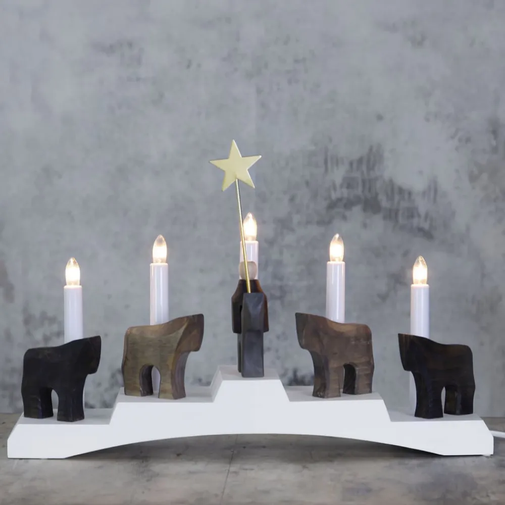 Dekorationsbelysning|Julepynt ^ STAR TRADING Staffans fålar lysestage, brun/hvid