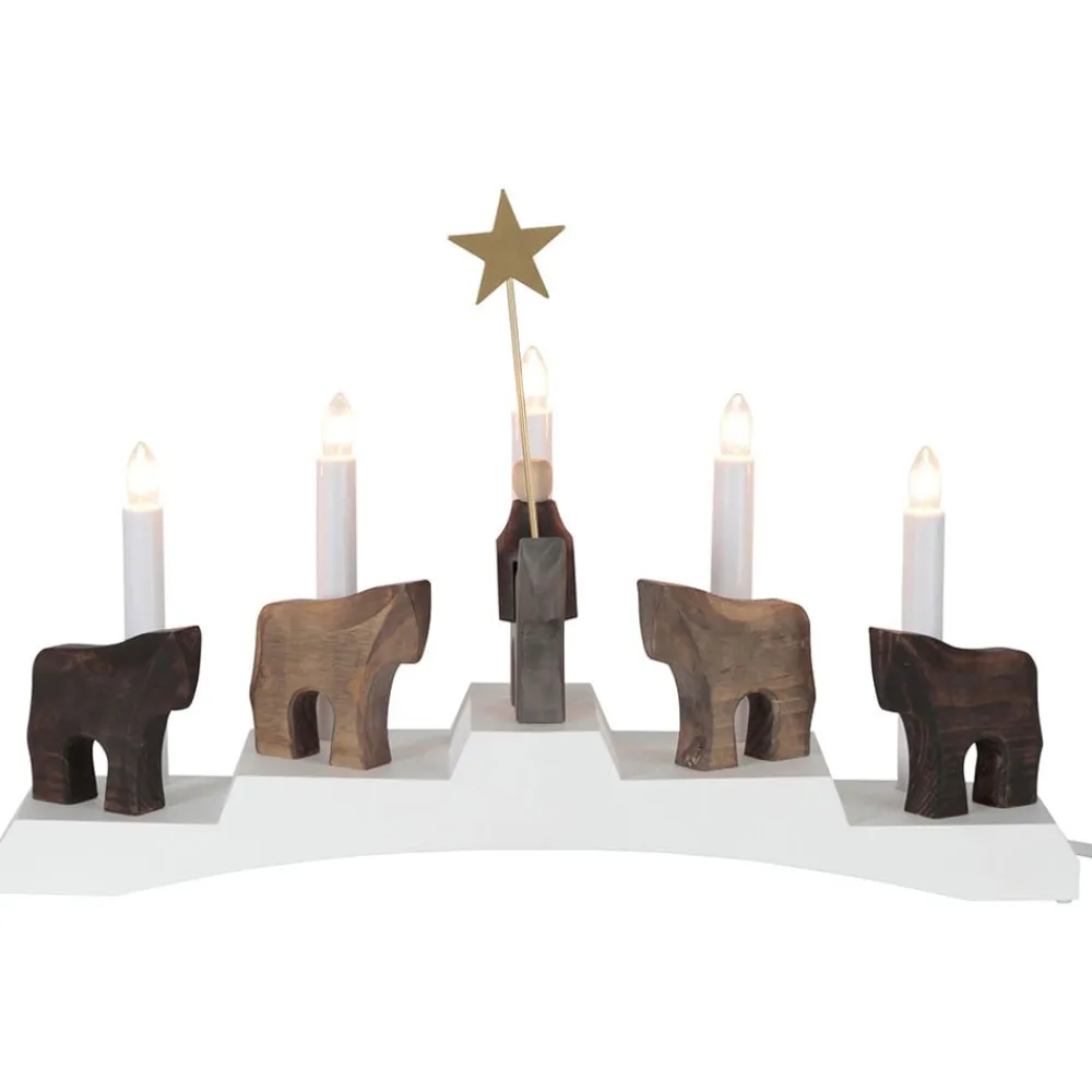 Dekorationsbelysning|Julepynt ^ STAR TRADING Staffans fålar lysestage, brun/hvid