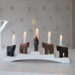 Dekorationsbelysning|Julepynt ^ STAR TRADING Staffans fålar lysestage, brun/hvid