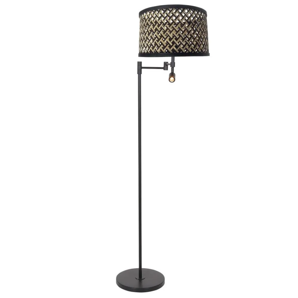 Gulvlamper ^ Steinhauer Stang gulvlampe, LED-læselampe, sort/naturlig fletværk