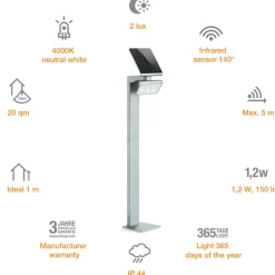 STEINEL Solcelle Lampe Med Sensor|Sokkellamper Med Sensor > XSolar Stand LED-solcellelampe, sølv