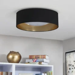 Loftlamper ^ Lindby Stof loftslampen Coleen i sort, gylden inden i