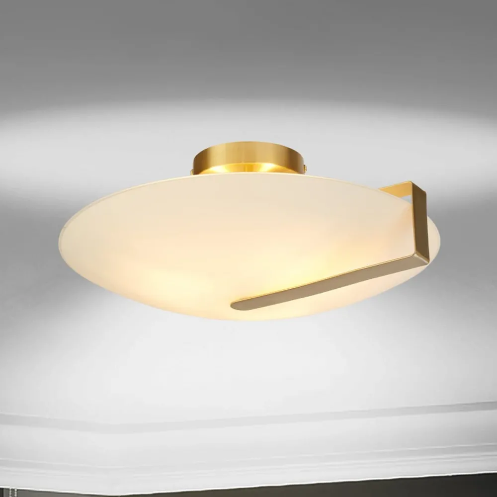 Loftlamper ^ Searchlight Sundial loftlampe, guld/opalhvid, stål, glas, E27
