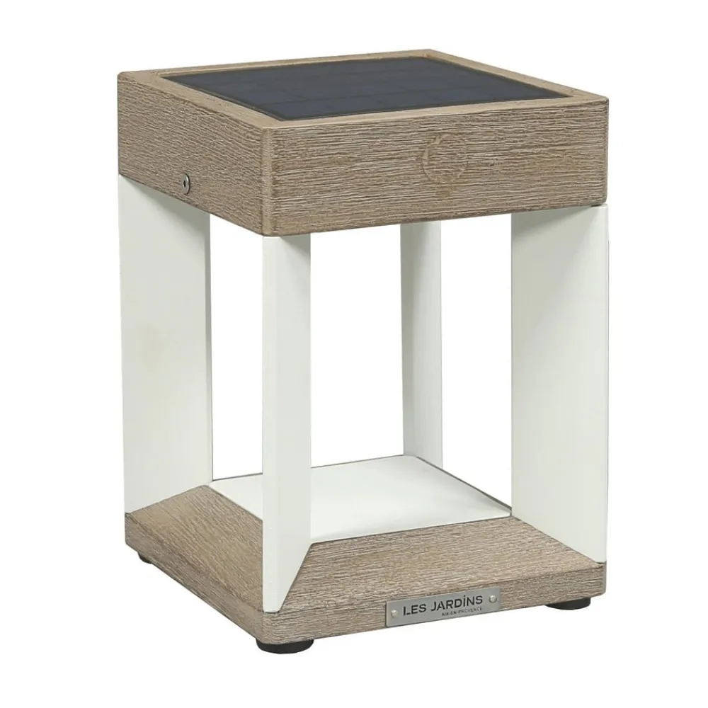 Les Jardins Solcellelamper > Teckalu LED-bordlampe med solcelle, hvid/lyst træ