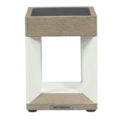 Les Jardins Solcellelamper > Teckalu LED-bordlampe med solcelle, hvid/lyst træ