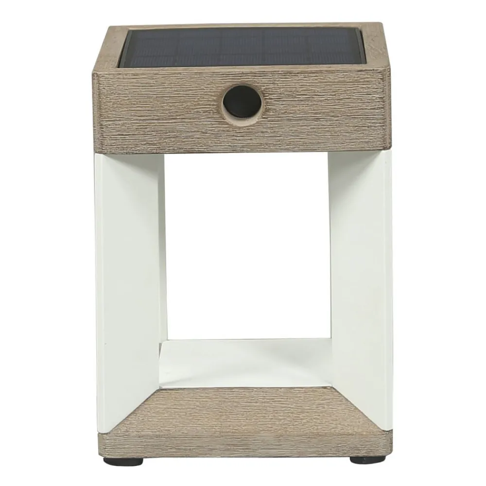 Les Jardins Solcellelamper > Teckalu LED-bordlampe med solcelle, hvid/lyst træ