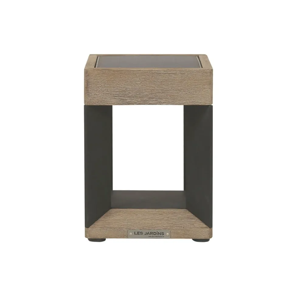 Solcellelamper ^ Les Jardins Teckalu LED-bordlampe med solcelle, sort/lyst træ