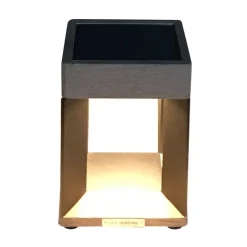 Solcellelamper ^ Les Jardins Teckalu LED-bordlampe med solcelle, sort/lyst træ