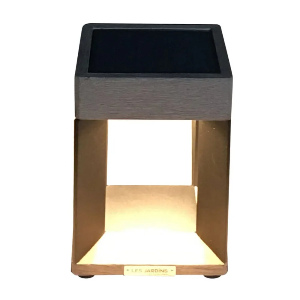 Solcellelamper ^ Les Jardins Teckalu LED-bordlampe med solcelle, sort/lyst træ