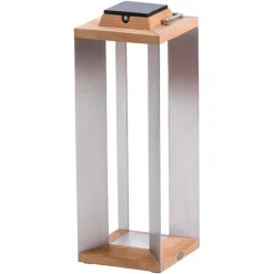 Les Jardins Solcelle Lampe Med Sensor|Solcellelamper > Teckinox LED-solcellelanterne, teak/stål, 65,5 cm