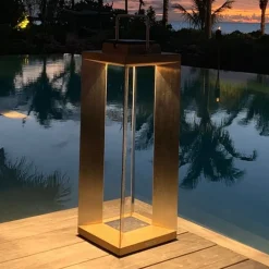 Les Jardins Solcelle Lampe Med Sensor|Solcellelamper > Teckinox LED-solcellelanterne, teak/stål, 65,5 cm