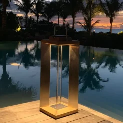 Les Jardins Solcelle Lampe Med Sensor|Solcellelamper > Teckinox LED-solcellelanterne, teak/stål, 65,5 cm