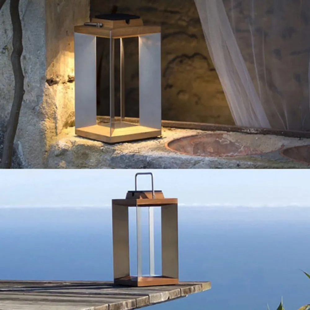Solcelle Lampe Med Sensor|Solcellelamper ^ Les Jardins Teckinox LED-solcellelanterne, teak/stål, 45,5 cm