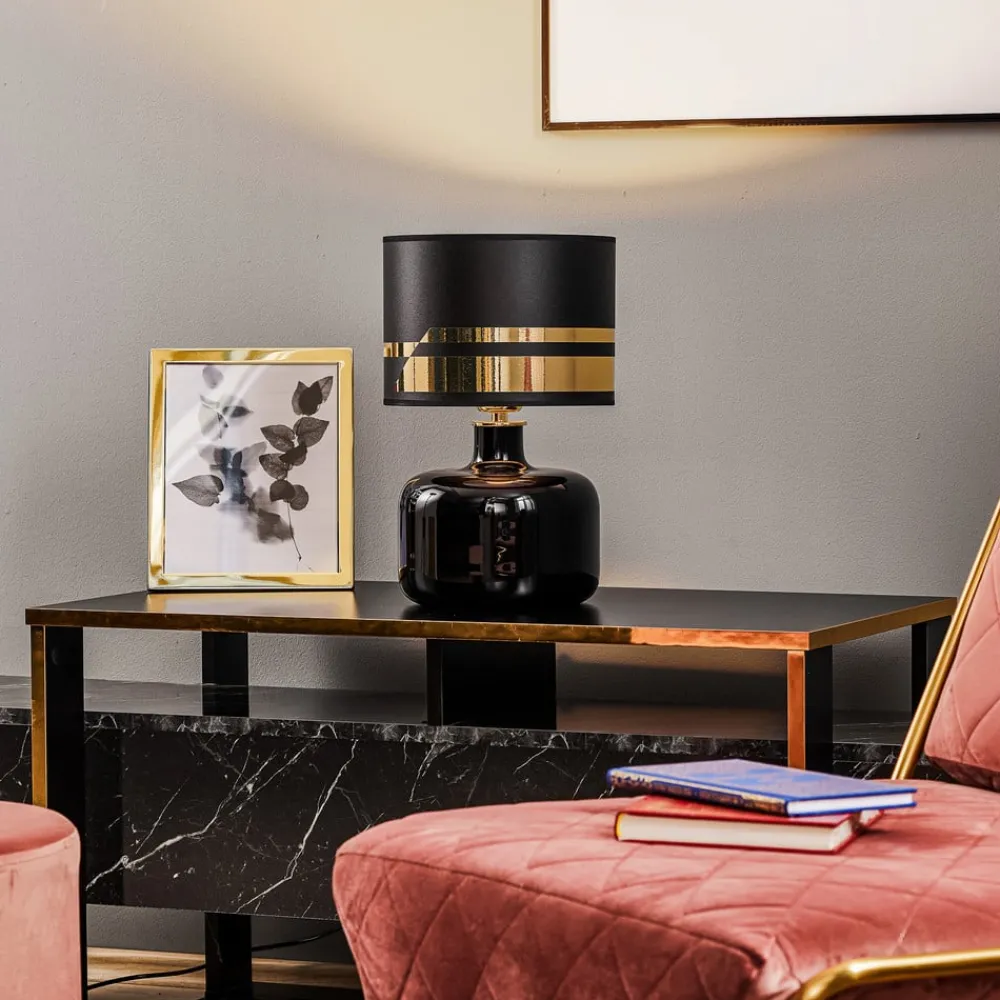 Bordlamper ^ Argon Tekstil bordlampe Bodo, sort-guld