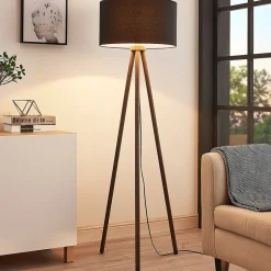 Lindby Gang|Pendellamper > Tekstilgulvlampe Majken - mørkegrå/sort