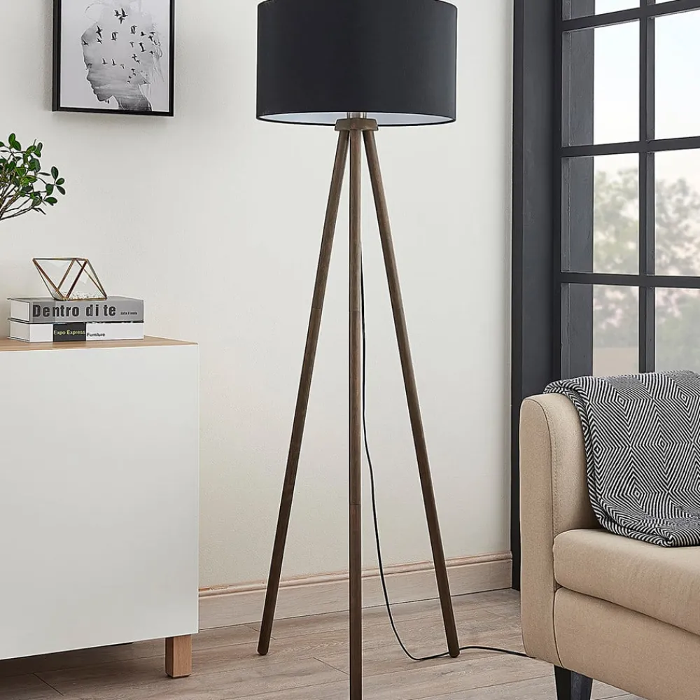 Lindby Gang|Pendellamper > Tekstilgulvlampe Majken - mørkegrå/sort