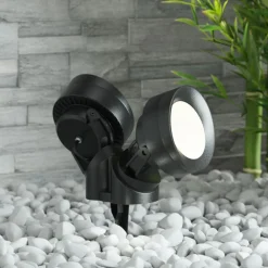 Udendørs Spot ^ Fumagalli Tommy-EL spydspot rundt sort/frostet, 2 x 10 W CCT
