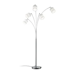 Gulvlamper|Gulvlamper ^ Reality Leuchten Tommy gulvlampe, nikkel/hvid, højde 200 cm, 5-lys, stof