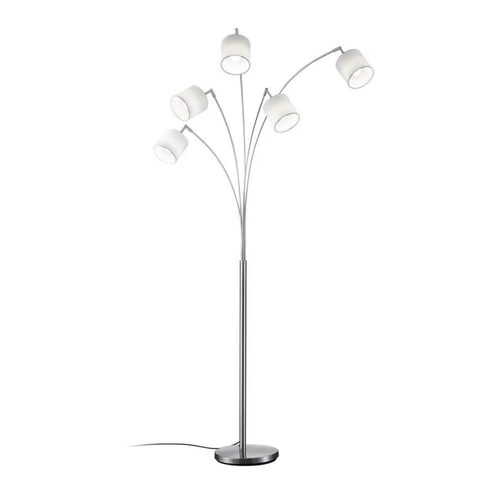 Gulvlamper|Gulvlamper ^ Reality Leuchten Tommy gulvlampe, nikkel/hvid, højde 200 cm, 5-lys, stof