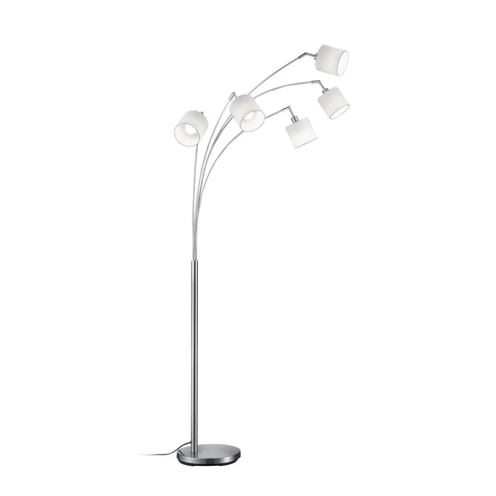 Gulvlamper|Gulvlamper ^ Reality Leuchten Tommy gulvlampe, nikkel/hvid, højde 200 cm, 5-lys, stof