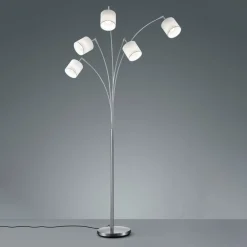 Gulvlamper|Gulvlamper ^ Reality Leuchten Tommy gulvlampe, nikkel/hvid, højde 200 cm, 5-lys, stof