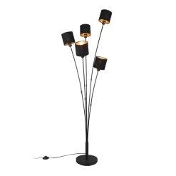 Reality Leuchten Gulvlamper|Gulvlamper > Tommy gulvlampe, sort/guld, højde 163 cm, 5-lys stof