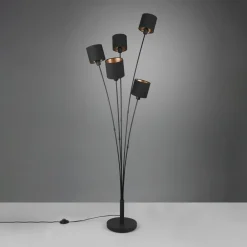 Reality Leuchten Gulvlamper|Gulvlamper > Tommy gulvlampe, sort/guld, højde 163 cm, 5-lys stof