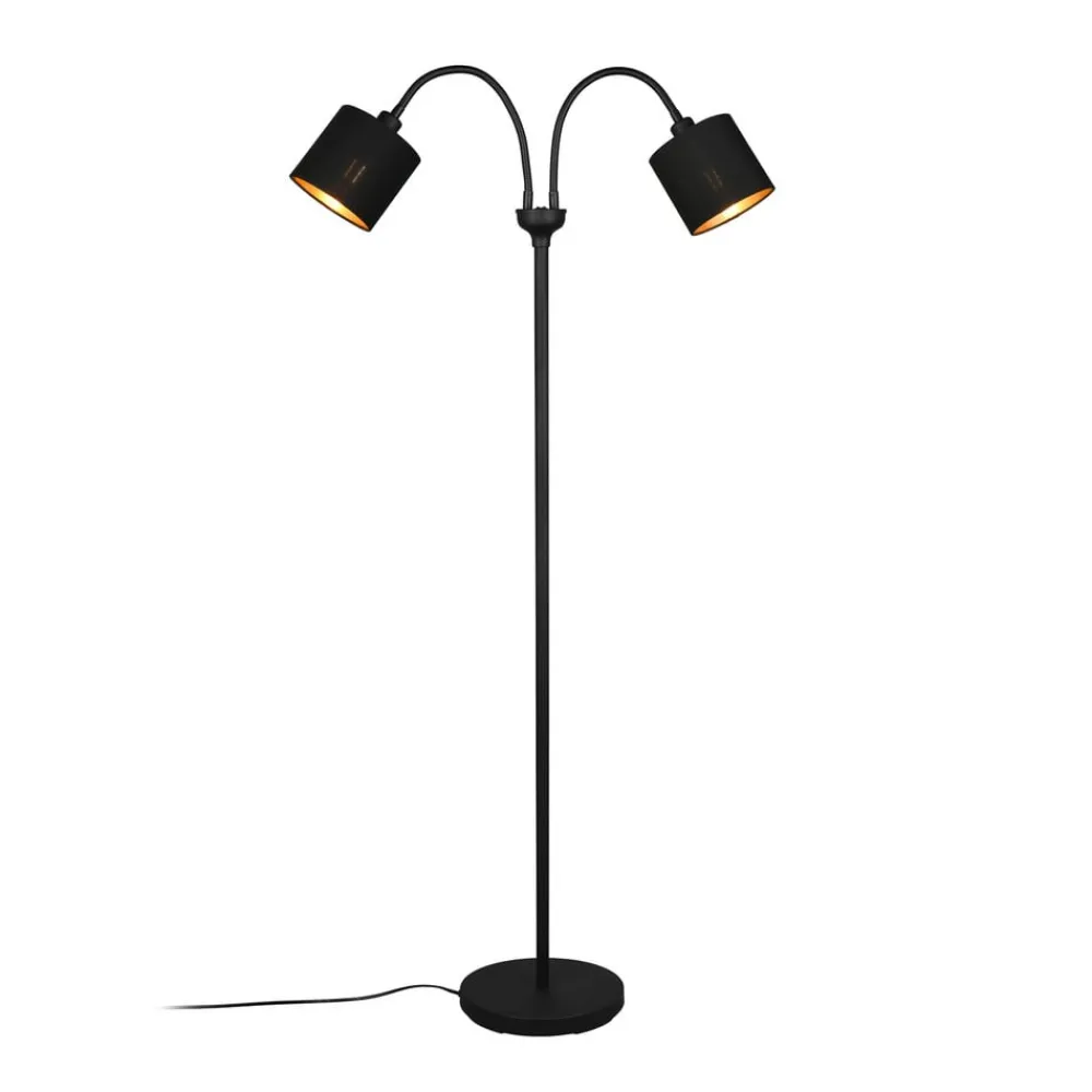 Reality Leuchten Gulvlamper|Gulvlamper > Tommy gulvlampe, sort/guld, højde 130 cm, 2-lys stof