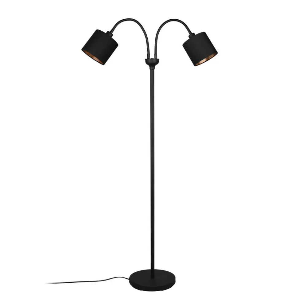 Reality Leuchten Gulvlamper|Gulvlamper > Tommy gulvlampe, sort/guld, højde 130 cm, 2-lys stof