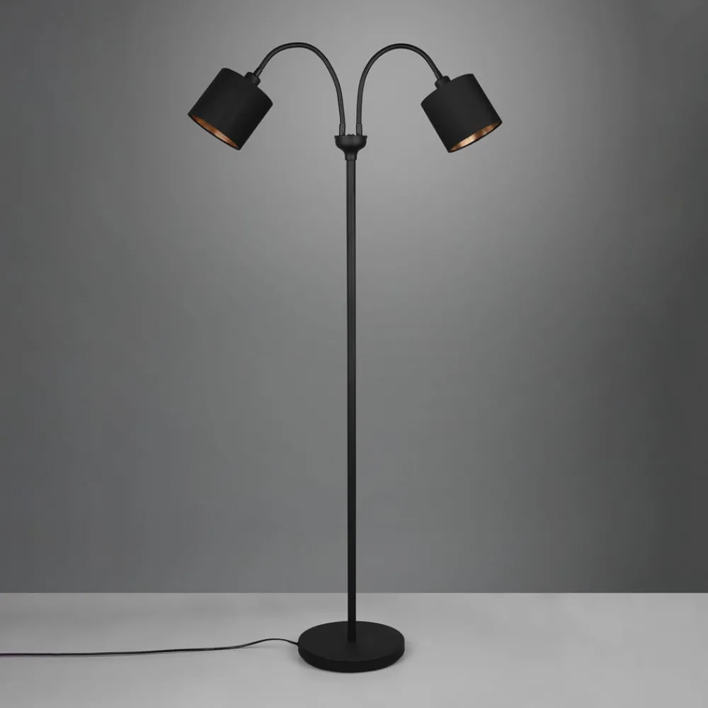 Reality Leuchten Gulvlamper|Gulvlamper > Tommy gulvlampe, sort/guld, højde 130 cm, 2-lys stof