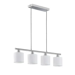 Pendellamper ^ Reality Leuchten Tommy hængelampe, nikkel/hvid, længde 75 cm, 4-lys, stof