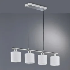 Pendellamper ^ Reality Leuchten Tommy hængelampe, nikkel/hvid, længde 75 cm, 4-lys, stof