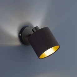 Reality Leuchten Spotlights|Væglamper > Tommy vægspot, sort/guld, bredde 12 cm, metal/stof