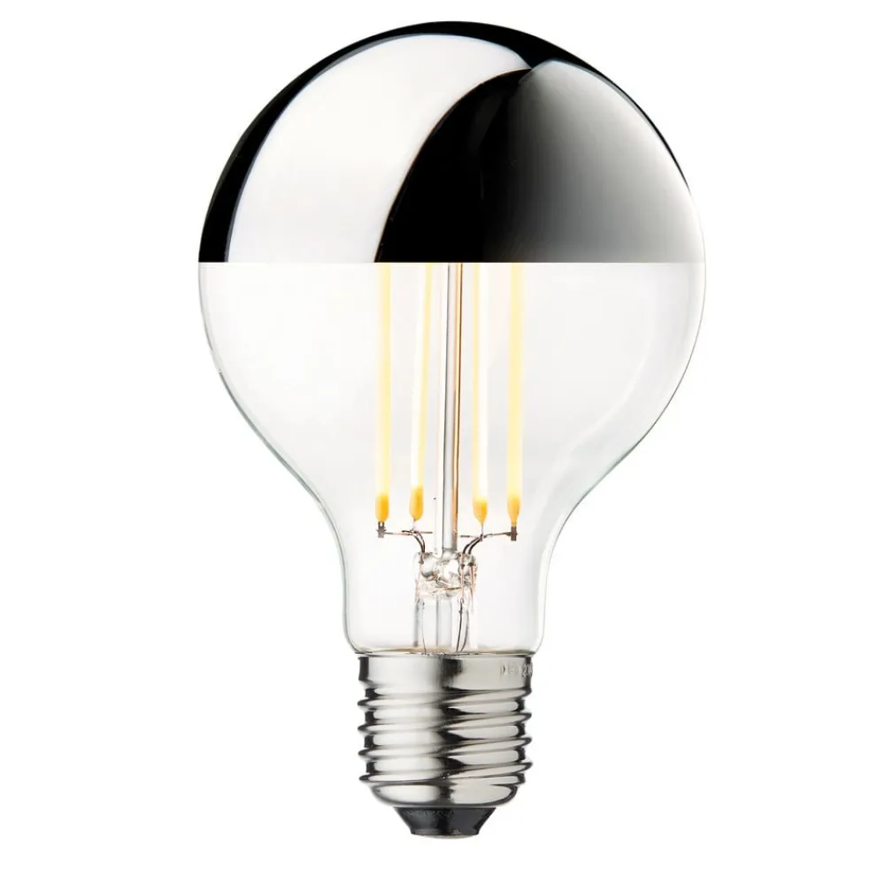 DESIGN BY US Dæmpbar Led-Pære > topforspejlet LED-pære Globe 80, sølv, E27, 3,5 W, 2.700 K