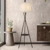 Gulvlamper|Gulvlamper ^ Näve Tora gulvlampe, sort/hvid, tekstil, højde 158 cm stativ