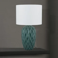 Pendellamper|Bordlamper ^ ORION Tortuga bordlampe, grøn/hvid, højde 49,5 cm, keramik/lin
