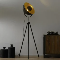Globo Gulvlamper|Gulvlamper > Trebenet gulvlampe Lenn, sort-guld