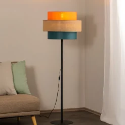 Gulvlamper|Gulvlamper ^ TK Lighting Trio gulvlampe, juteskærm, orange/naturbrun/petrol