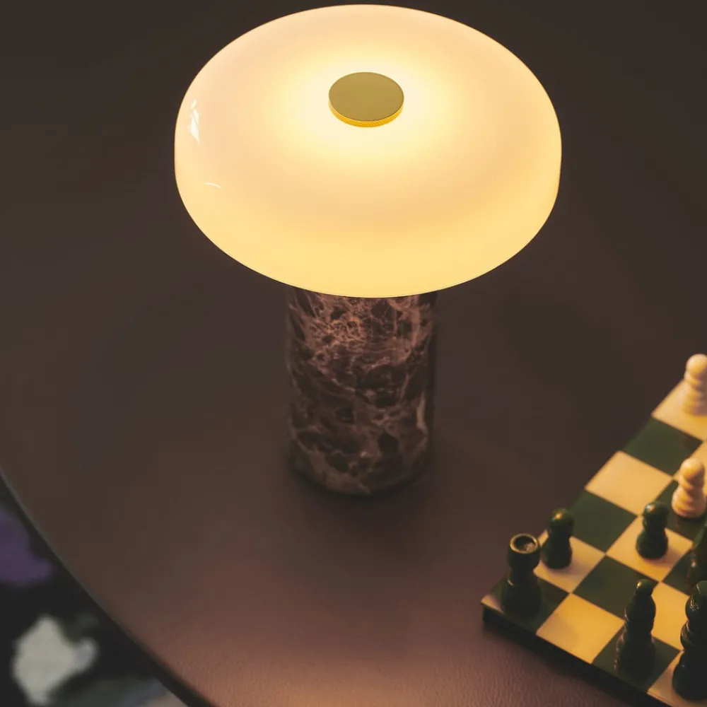 Dekorationsbelysning|Terrassebelysning ^ DESIGN BY US Trip LED genopladelig bordlampe, brun/hvid, marmor, glas, IP44