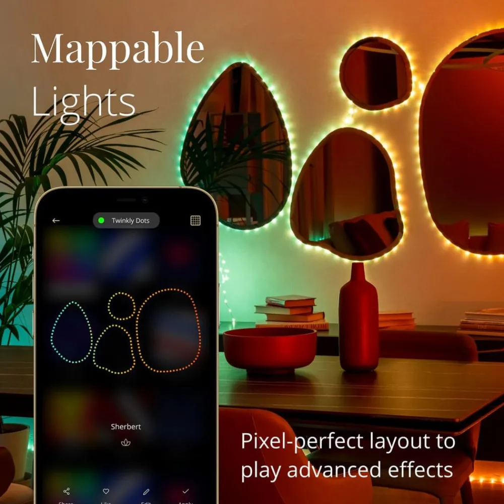 Dekorationsbelysning|Julepynt ^ twinkly Dots LED-lyskæde RGB, gennemsigtig, IP44, 10 m