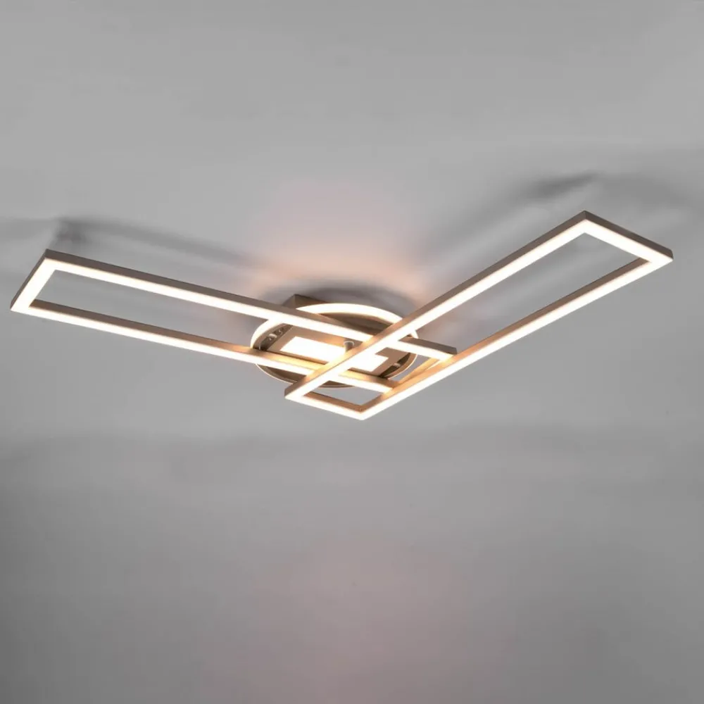 Loftlamper ^ Reality Leuchten Twister LED-loftlampe, drejelig, fjernbetj. nikkel
