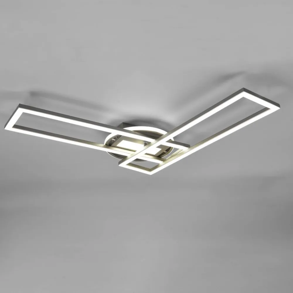 Loftlamper ^ Reality Leuchten Twister LED-loftlampe, drejelig, fjernbetj. nikkel