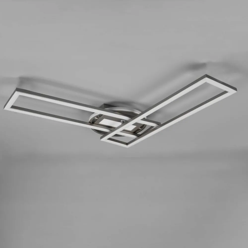 Loftlamper ^ Reality Leuchten Twister LED-loftlampe, drejelig, fjernbetj. nikkel