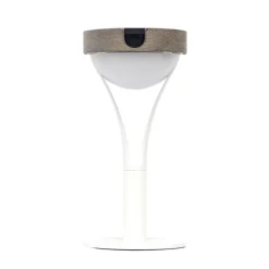Les Jardins Solcellelamper > Tyble LED solcellebordlampe, hvid/teak, 2.700 K, 200 lm