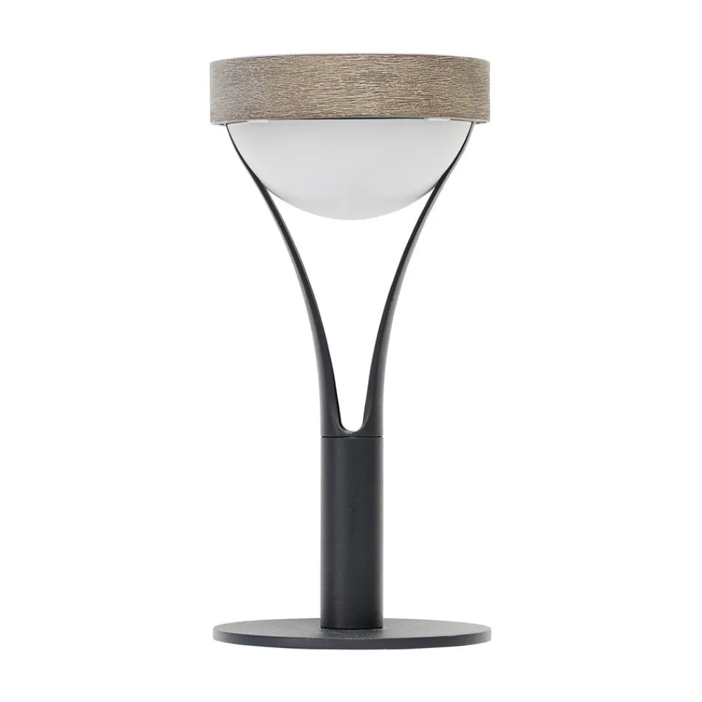 Les Jardins Solcellelamper > Tyble LED solcellebordlampe, sort/teak, 2.700 K, 200 lm