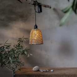 STAR TRADING Udendørs Pendellamper|Terrassebelysning > Udendørs LED-hængelampe Snor brun plast Ø 15cm batteri