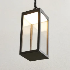 Udendørs Pendellamper ^ Lucande Udendørs LED-pendellampe Cube med glasskærm, 26 cm