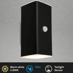 Væglampe Med Sensor|Væglamper ^ Briloner Udendørs LED-væglampe, sort, sensor, op/ned