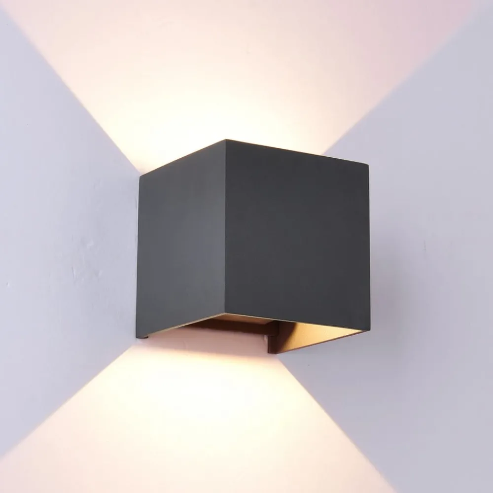 Væglamper ^ Mantra Iluminación Udendørs væglampe Davos, grå, kantet, dæmpbar, aluminium